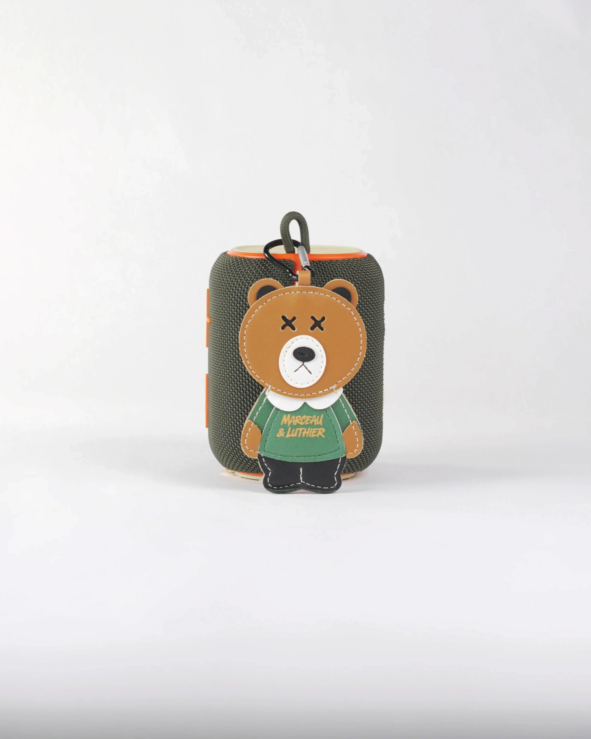Marceau & Luthier Belleville wireless speaker with iconic streetwear bear patch, merging fashion with audio technology.