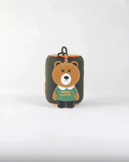 Marceau & Luthier Belleville wireless speaker with iconic streetwear bear patch, merging fashion with audio technology.